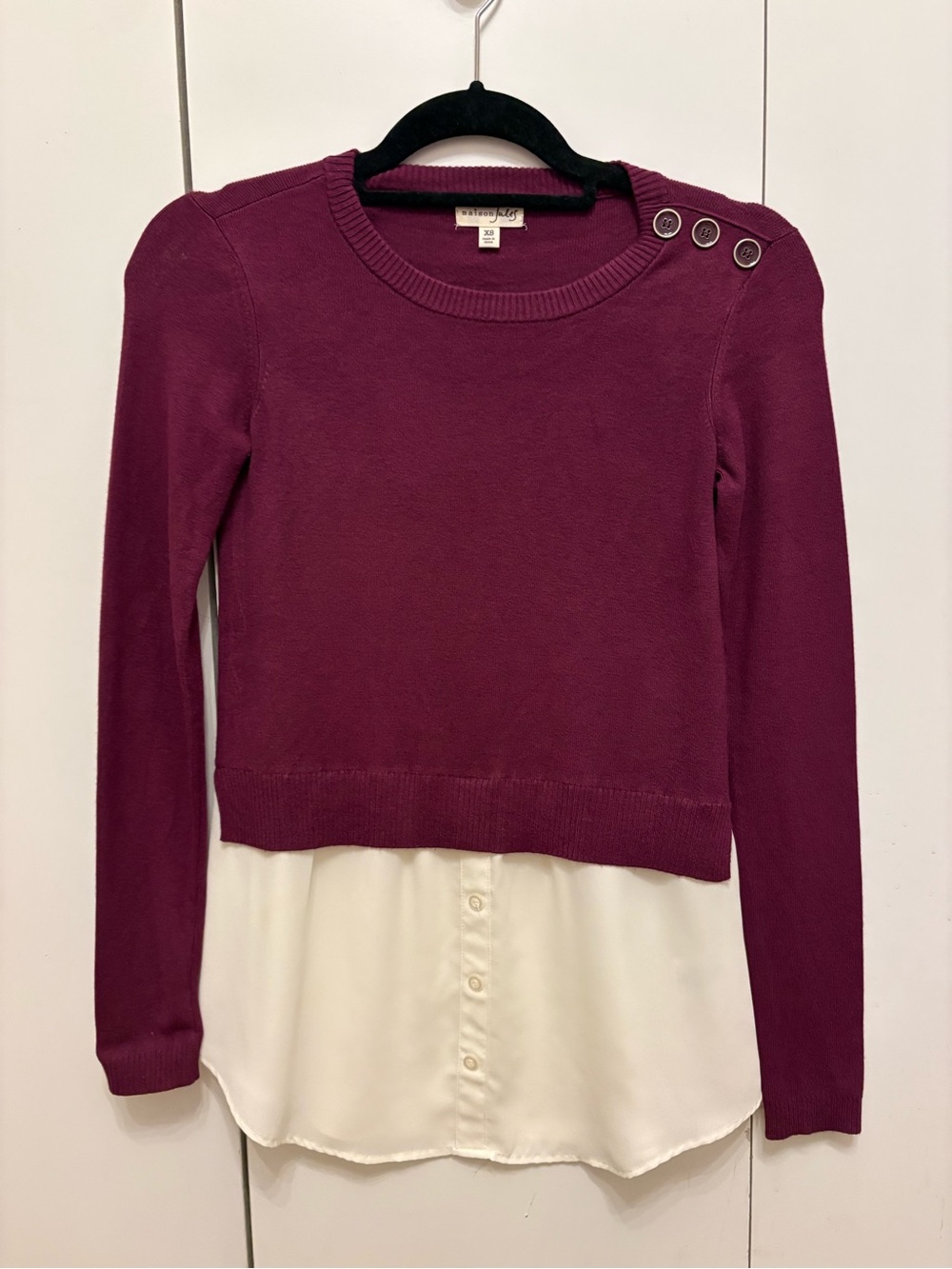 Maison Jules Button-Shoulder Layered Sweater Shirt